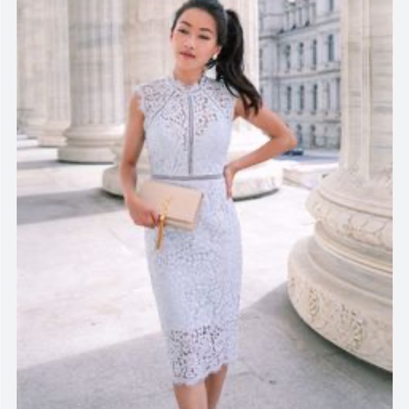 Bardot Light Blue Lace Panel Knee Length Dress High Neck Sleeveless Size 8/M - Picture 1 of 7